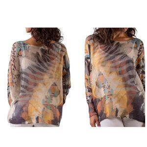 Gigi Moda Batwing Long Sleeve Sweater with Abstract Zebra Print one size